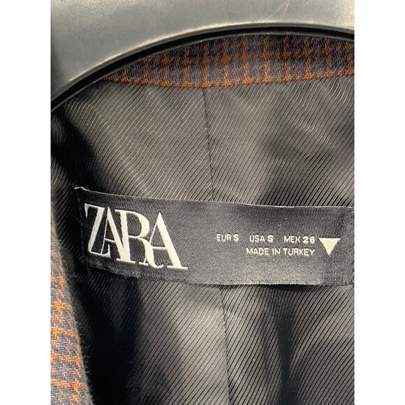 ZARA Women's Brown Gingham Open-Front Long Sleeve Cropped Blazer SZ S - Picture 11 of 12